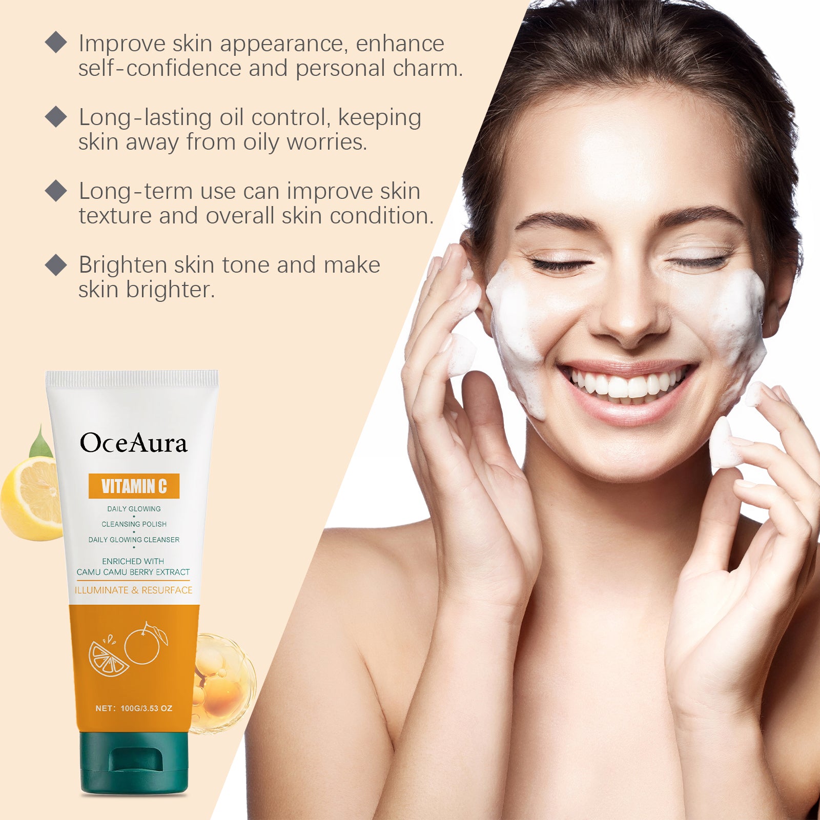 OceAura Vitamin C Cleanser Brightening Complexion Cleansing Face Gentle Hydrating Nourishing Cleanser 5 0edcb5e7-d5b5-4174-9658-649a6ea16008 null