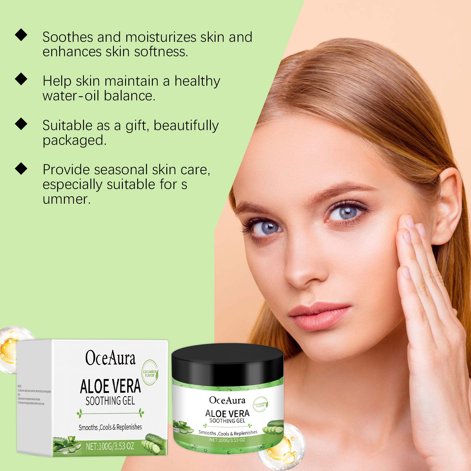 OceAura Aloe Vera Cucumber Gel, Moisturizing And Cooling Body Care Moisturizing And Refreshing Skin Aloe Vera Gel 5 440a101e-037a-4a5a-89ef-73e2364621ae null