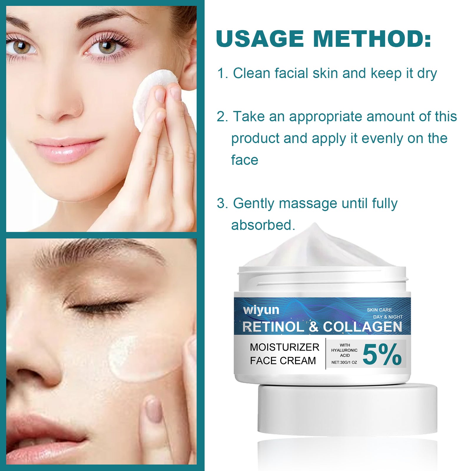 Wiyun Retinol Collagen Moisturizer Face Cream, Deep Moisturizing Long Lasting Hydrating Firming Moisturizing Whitening Skin Care Cream 5 8af6cb49-dd87-4d4d-8fb0-0479294773d9 null
