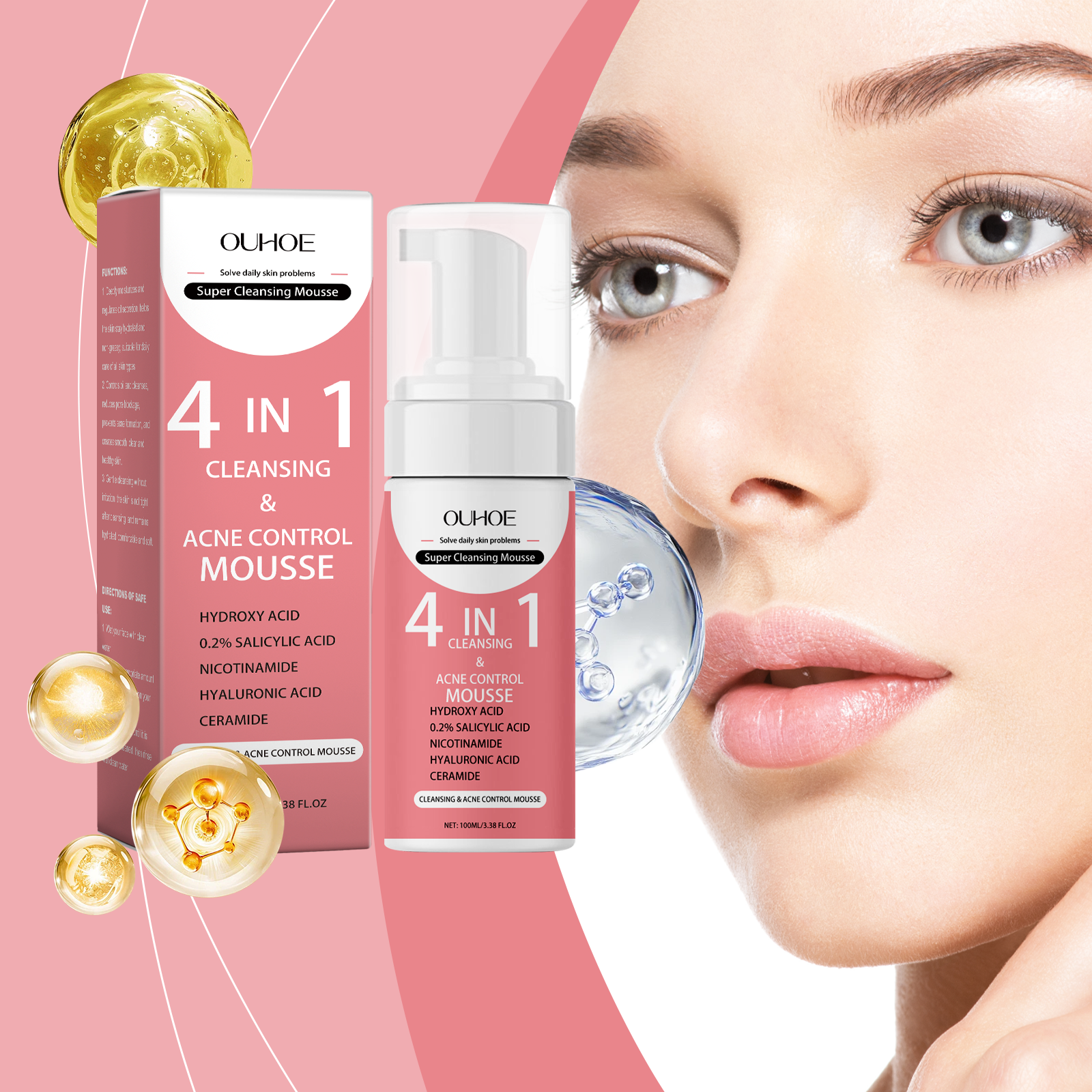 OUHOE Salicylic Acid Foam Cleanser Gentle Moisturizing Oil Control Facial Skin Cleansing Delicate Pore Cleanser 5 bc8c1df3-f02a-4f00-92fc-89b89c63ed26 null
